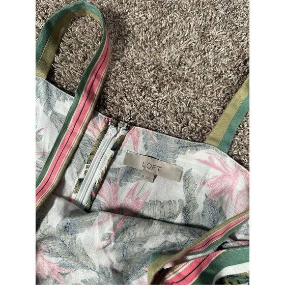 NWT Loft Paradise Tiered Maxi Dress Linen Tropical Leaf Floral Print Long 16 - Picture 5 of 13